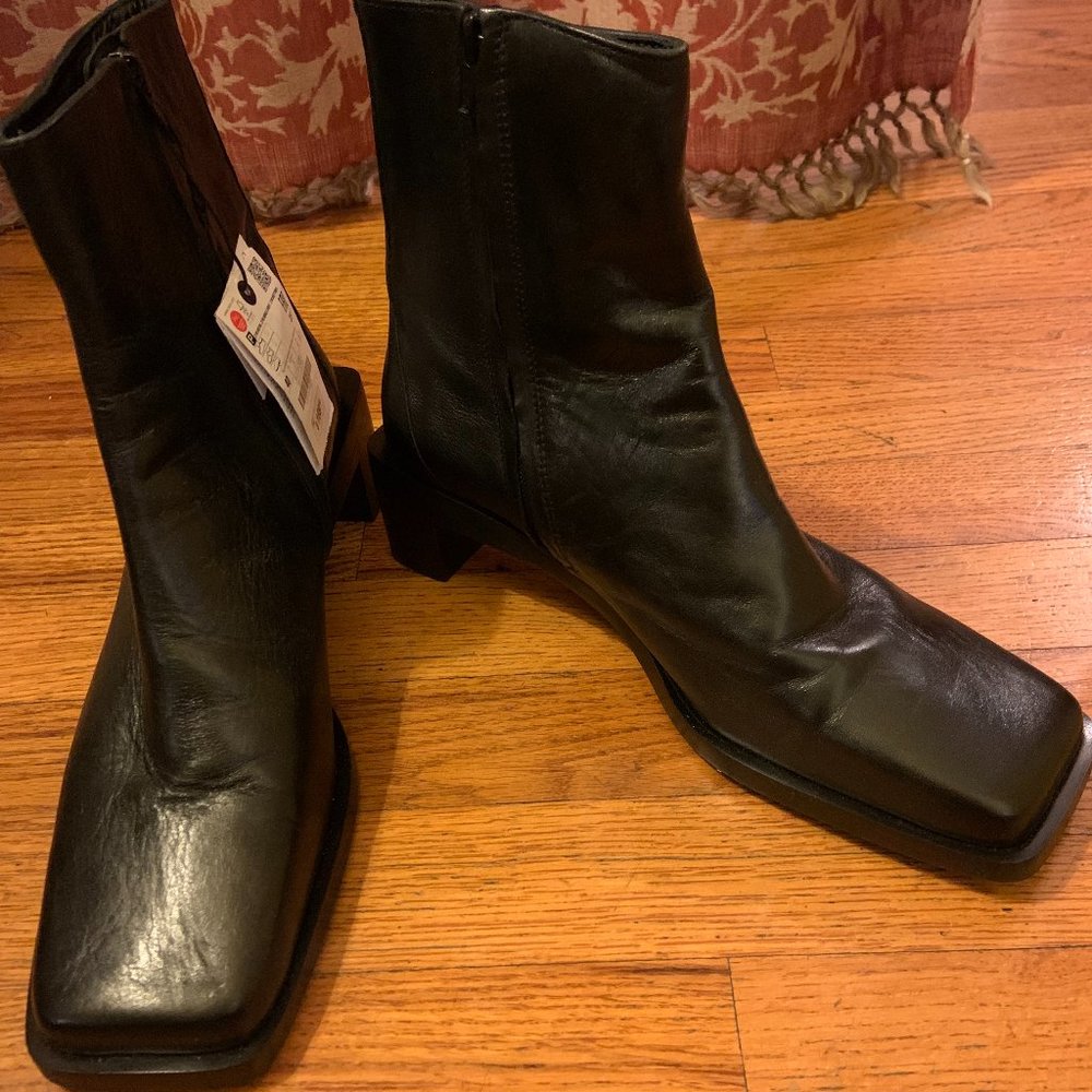 ZARA black leather booties